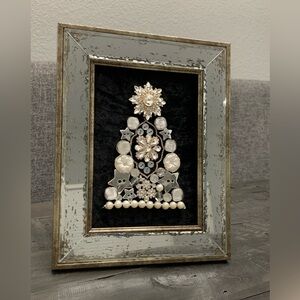Handmade “Vintage Jewelry” Framed Christmas Tree “White Christmas” hidden Mickey